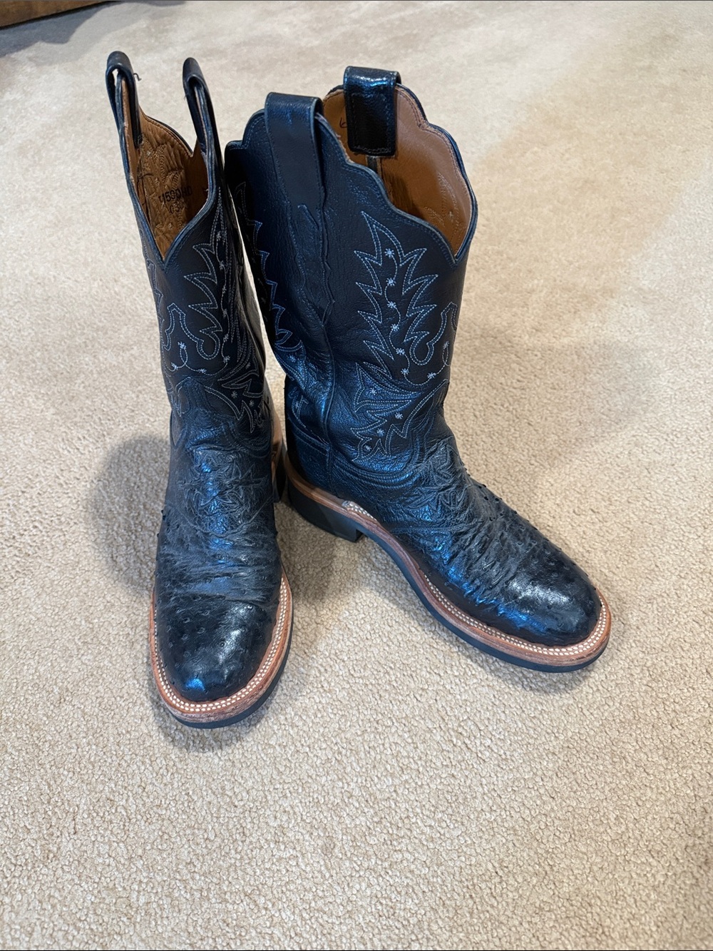 Lucchese Women’s Full Quill Ostrich Black Cowboy Boots